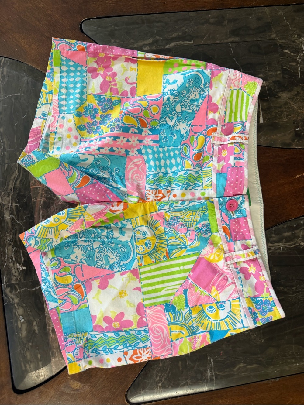 Lilly Pulitzer Pink, Blue, Yellow & Green Patchwork Bermuda Shorts